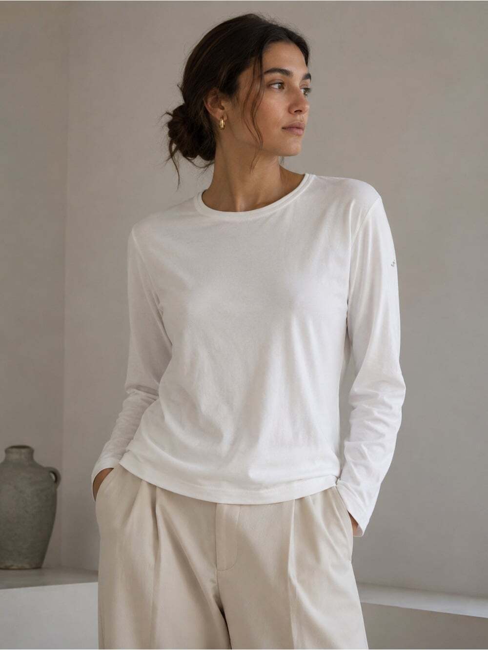 Saint James Cotton White Long Sleeve Top M/L Capsule Minimal Quiet Luxury